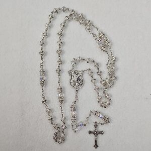 Silver Crystal Rosary Necklace - Clear/Silver